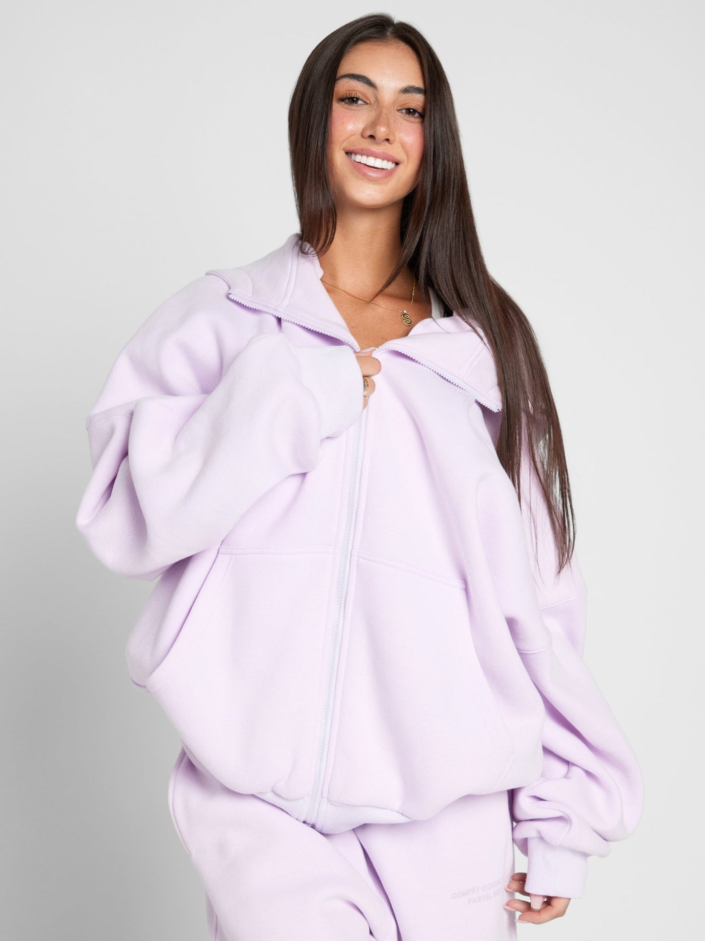 Sudadera con Capucha de Cremallera en Color Pastel