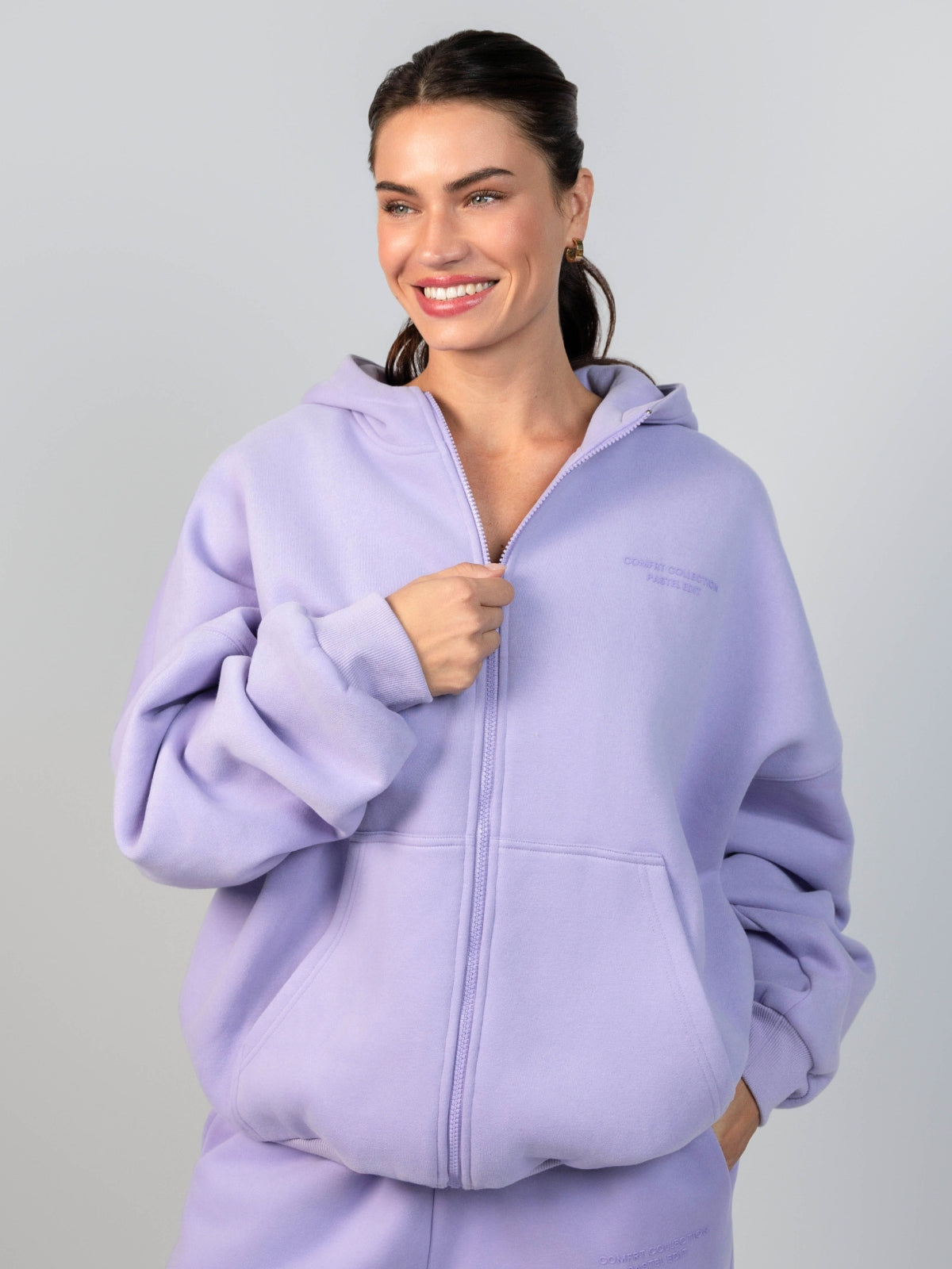 Sudadera con Capucha de Cremallera en Color Pastel