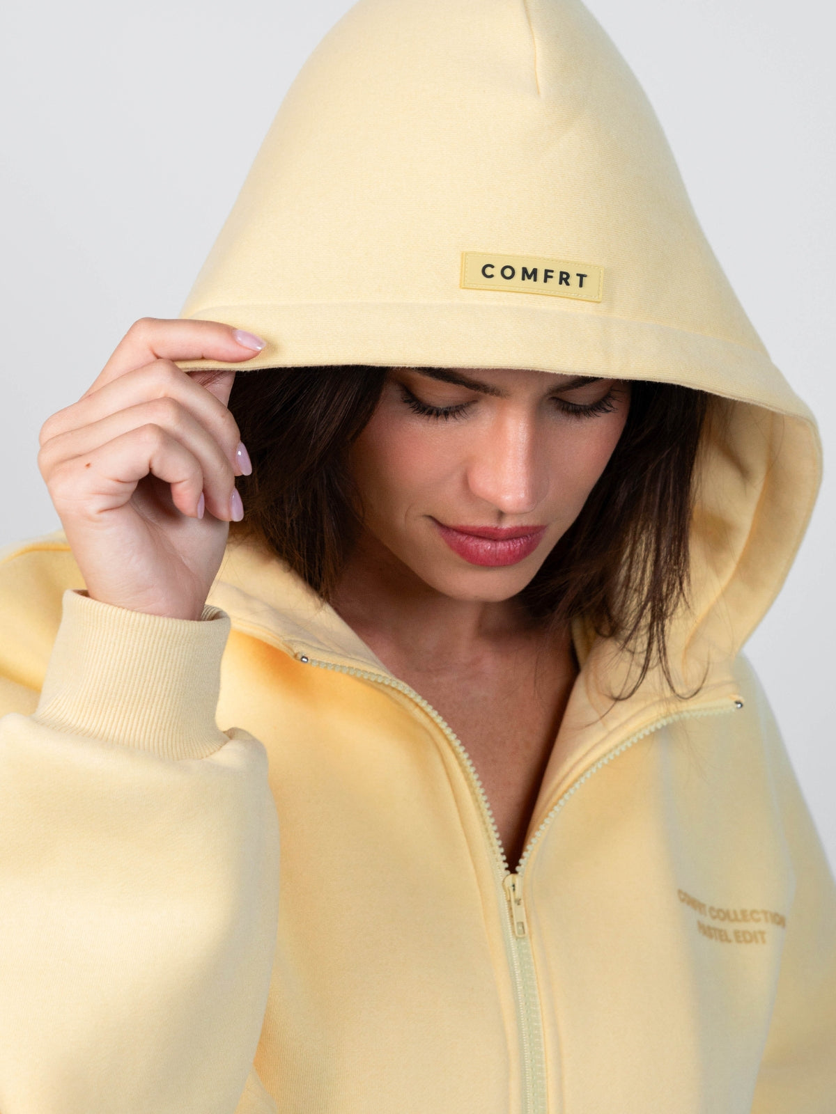 Sudadera con Capucha de Cremallera en Color Pastel