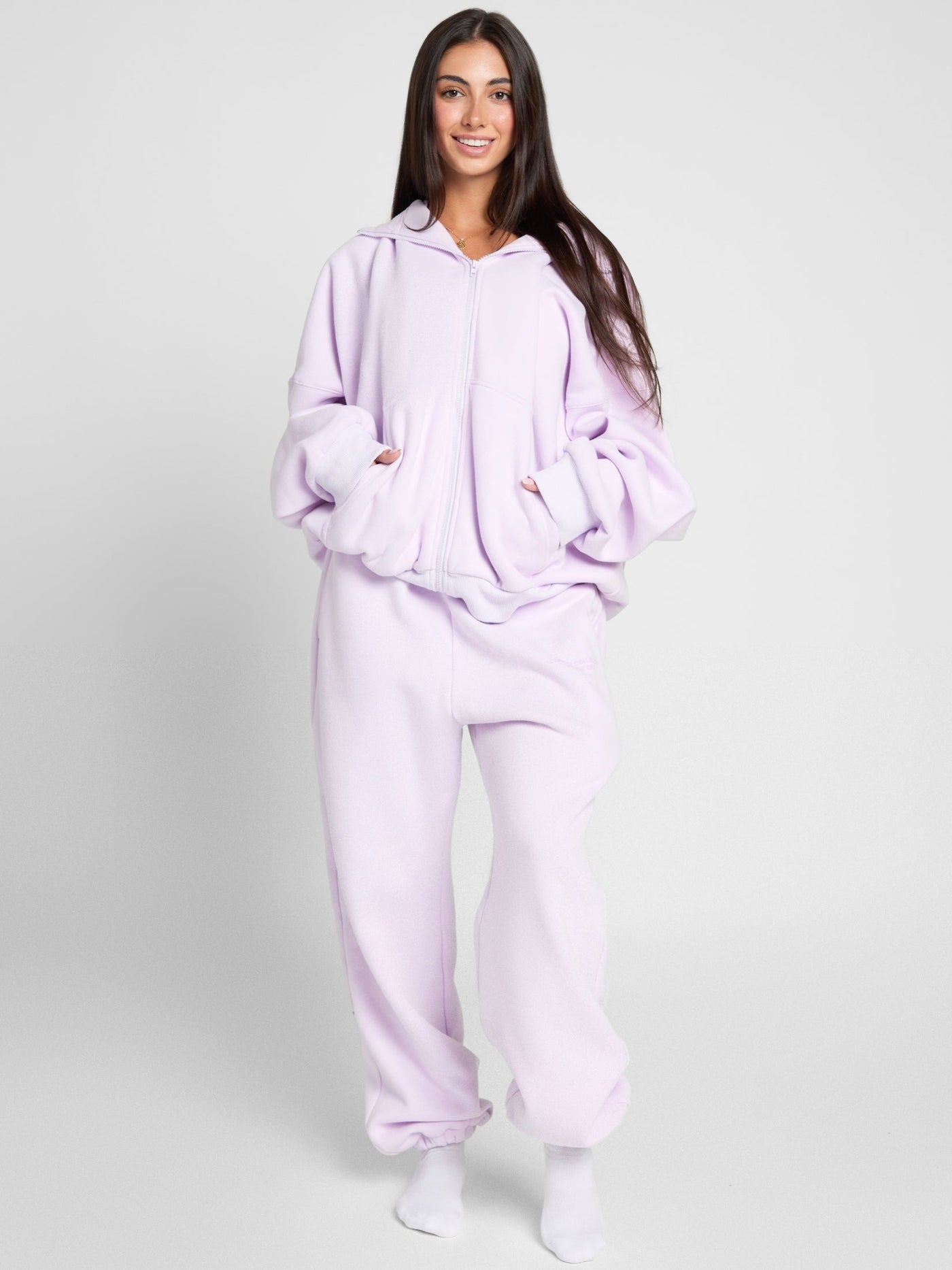 Sudadera con Capucha de Cremallera en Color Pastel