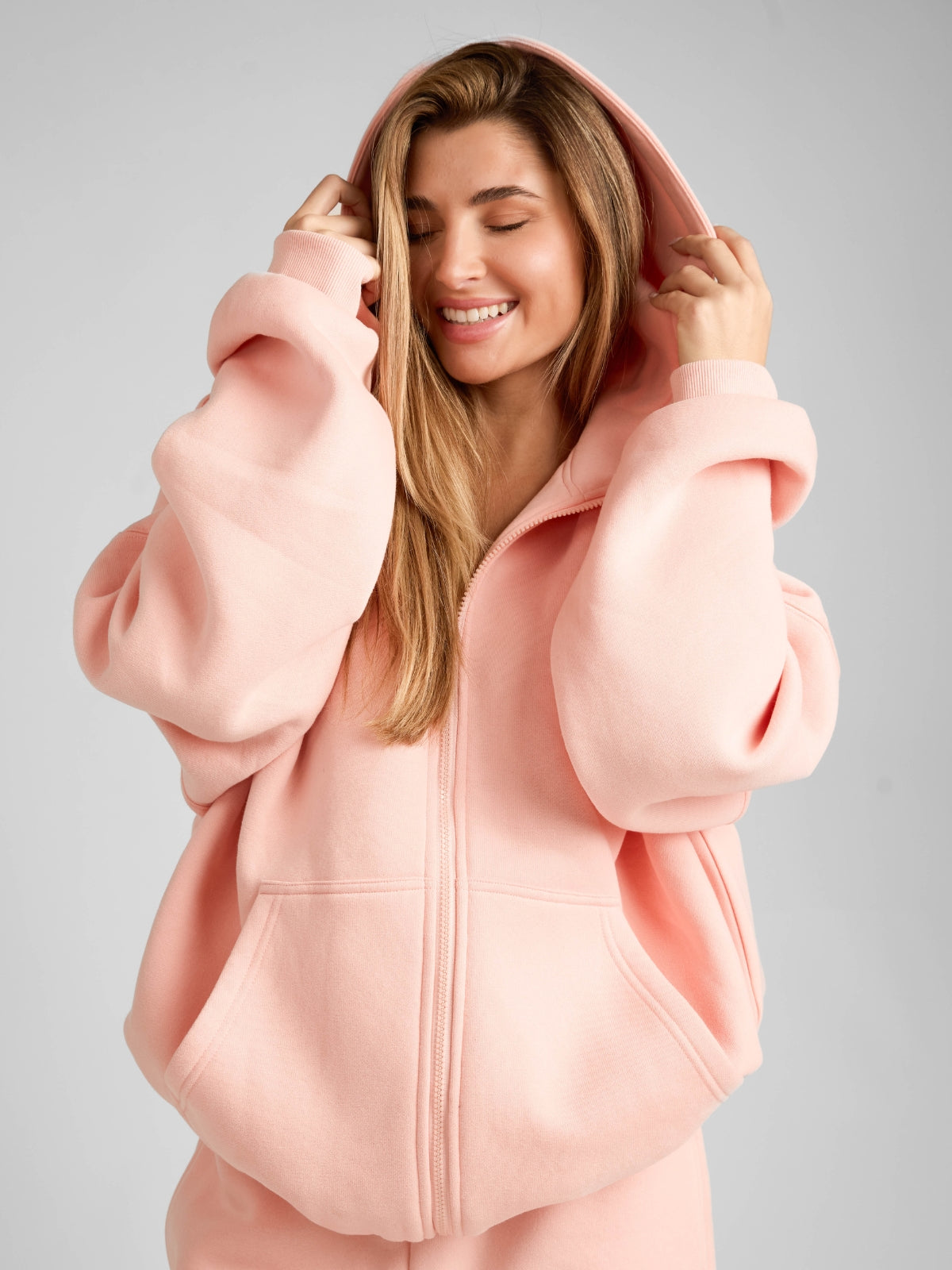 Sudadera con Capucha de Cremallera en Color Pastel