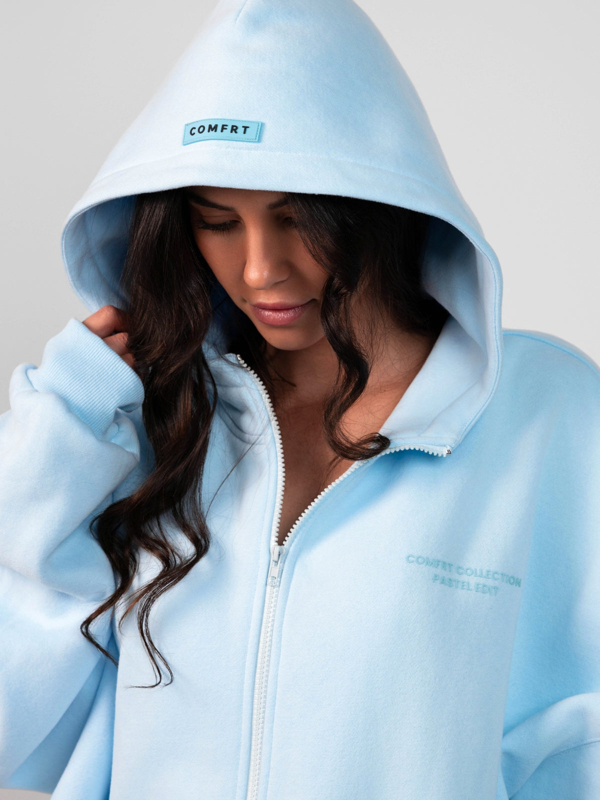 Sudadera con Capucha de Cremallera en Color Pastel